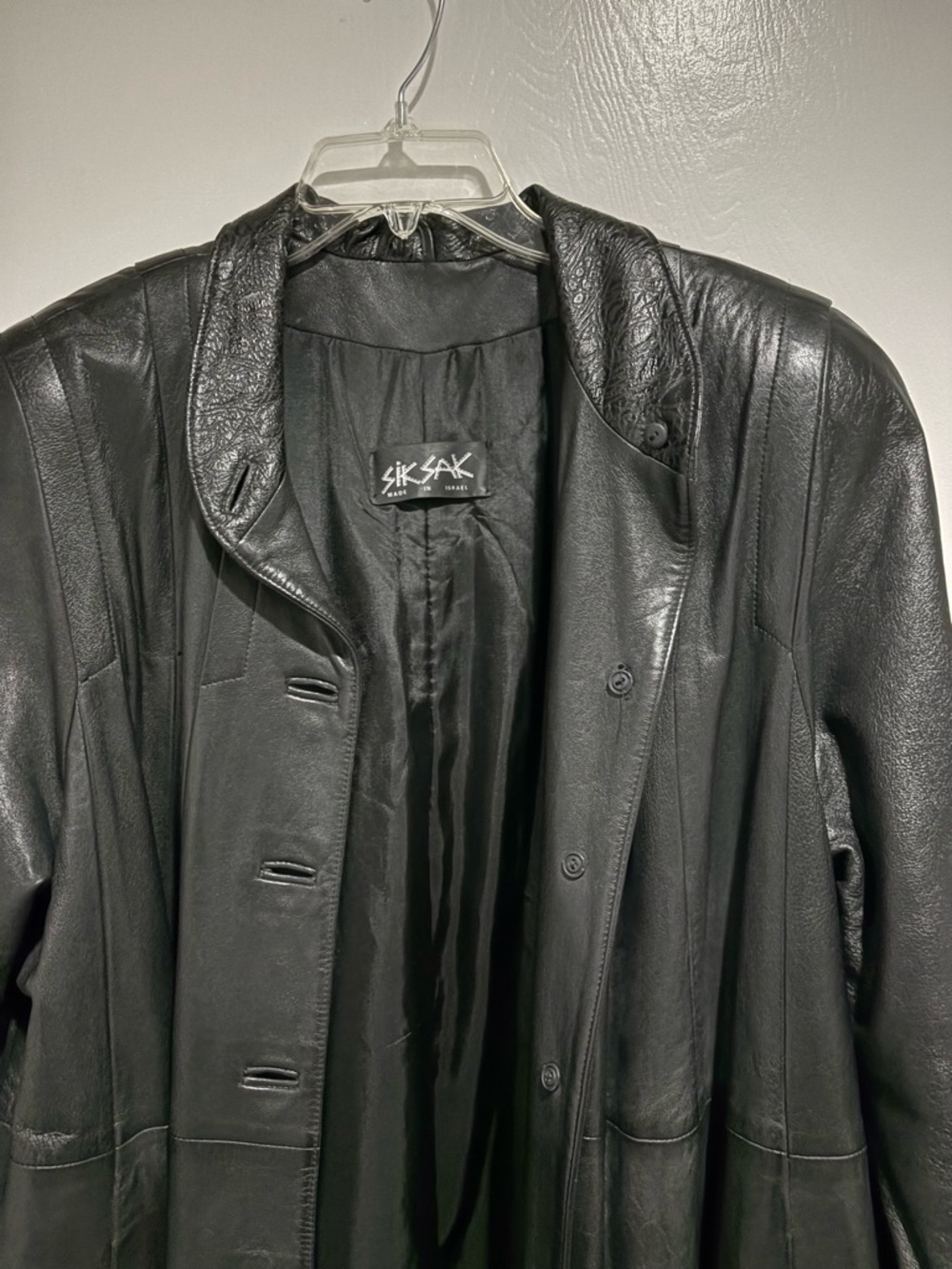 Vintage Black Genuine Leather Long Tench Coat - Picture 3 of 8